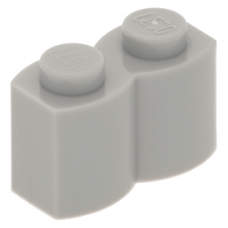 LEGO kocka 1x2 módosított farönk alakú, világosszürke (30136)